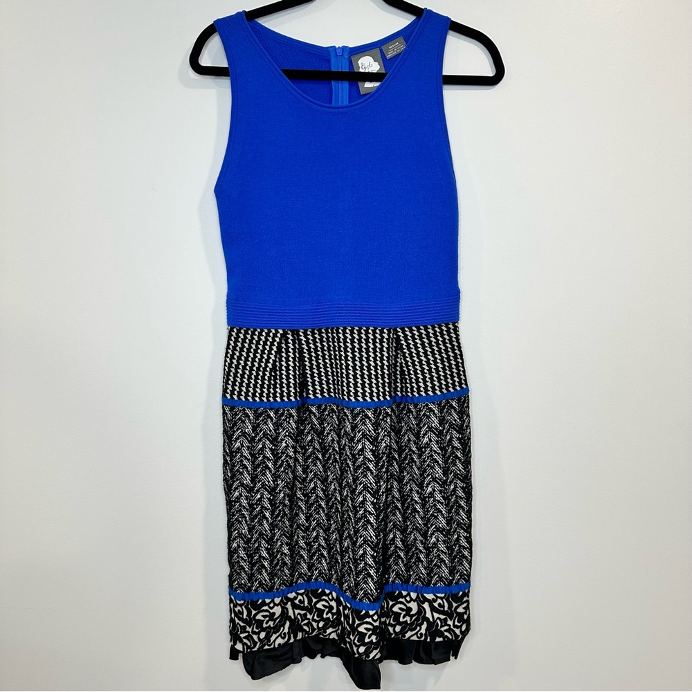 Anthropologie Merino Wool Blended Boho Blue / Black Sweater Dress Size M
